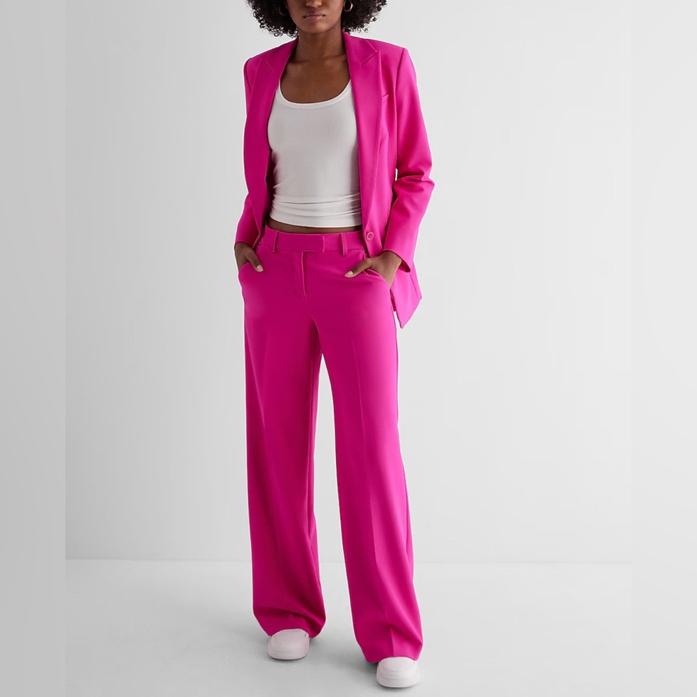 Express Editor Relaxed Mid Rise Trouser Pant Neon Berry Hot Pink Size 8 NWOT - Picture 3 of 14
